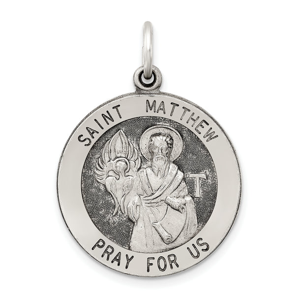 Saris and Things 925 Sterling Silver Antiqued Saint Matthew Medal