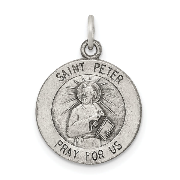 Saris and Things 925 Sterling Silver Antiqued Saint Peter Medal