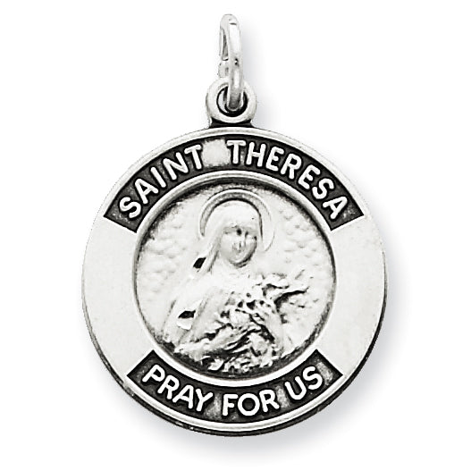 Goldia Sterling Silver Antiqued Saint Theresa Medal