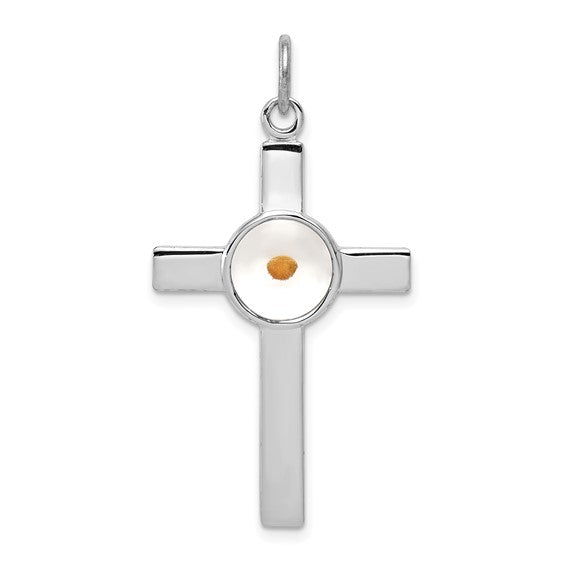 Sterling Silver Polished Cross with Mustard Seed