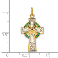 Sterling Silver & 18K Yellow Gold-Plated White and Green Enameled Celtic Irish Cross Pendant