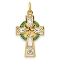 Sterling Silver & 18K Yellow Gold-Plated White and Green Enameled Celtic Irish Cross Pendant