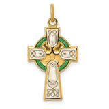 Sterling Silver & 18K Yellow Gold-Plated White and Green Enameled Celtic Irish Cross Pendant