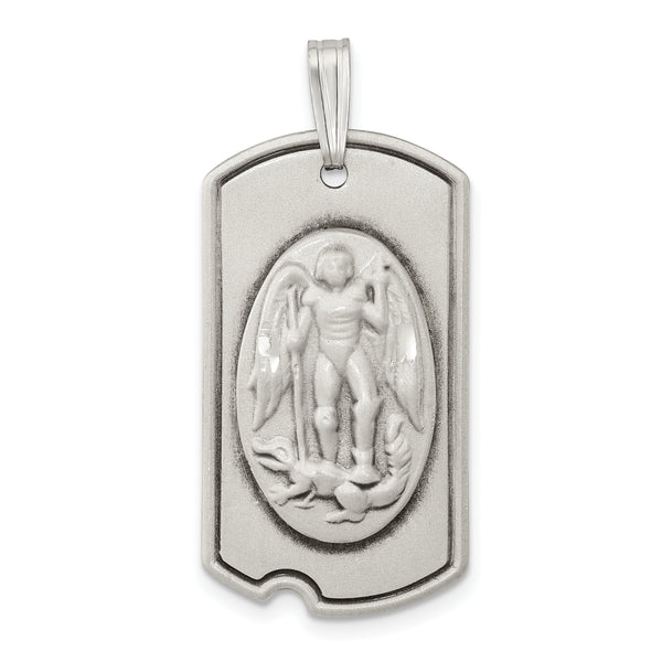 Saris and Things 925 Sterling Silver Antiqued Dog Tag Saint Michael Pendant
