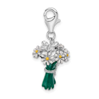 925 Sterling Silver Enameled Bouquet of Daisies with Lobster Clasp Charm