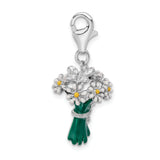925 Sterling Silver Enameled Bouquet of Daisies with Lobster Clasp Charm