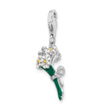 925 Sterling Silver Enameled Bouquet of Daisies with Lobster Clasp Charm