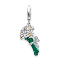 925 Sterling Silver Enameled Bouquet of Daisies with Lobster Clasp Charm