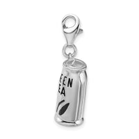 925 Sterling Silver Enameled Green Tea Beverage with Lobster Clasp Charm