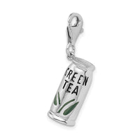 925 Sterling Silver Enameled Green Tea Beverage with Lobster Clasp Charm