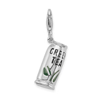925 Sterling Silver Enameled Green Tea Beverage with Lobster Clasp Charm
