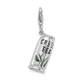 925 Sterling Silver Enameled Green Tea Beverage with Lobster Clasp Charm