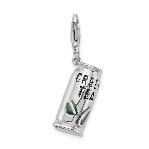 925 Sterling Silver Enameled Green Tea Beverage with Lobster Clasp Charm