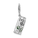 925 Sterling Silver Enameled Green Tea Beverage with Lobster Clasp Charm