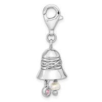 Sterling Silver Amore La Vita Rhodium-pl CZ FWC Pearl Wedding Bell Charm