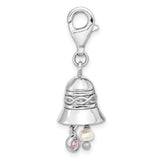 Sterling Silver Amore La Vita Rhodium-pl CZ FWC Pearl Wedding Bell Charm