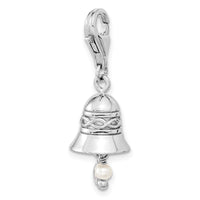 Sterling Silver Amore La Vita Rhodium-pl CZ FWC Pearl Wedding Bell Charm