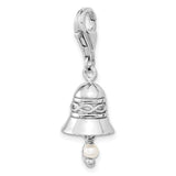 Sterling Silver Amore La Vita Rhodium-pl CZ FWC Pearl Wedding Bell Charm
