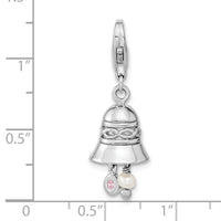 Sterling Silver Amore La Vita Rhodium-pl CZ FWC Pearl Wedding Bell Charm
