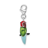 Sterling Silver RH Red & Green Enamel w/Lobster Clasp Parrot Charm