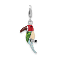 Sterling Silver RH Red & Green Enamel w/Lobster Clasp Parrot Charm