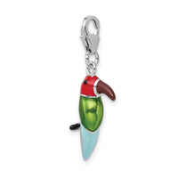 Sterling Silver RH Red & Green Enamel w/Lobster Clasp Parrot Charm
