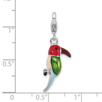 Sterling Silver RH Red & Green Enamel w/Lobster Clasp Parrot Charm