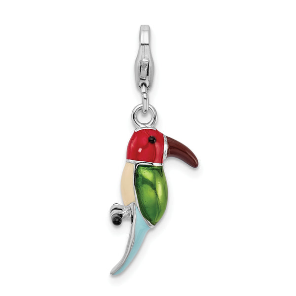 Sterling Silver RH Red & Green Enamel w/Lobster Clasp Parrot Charm