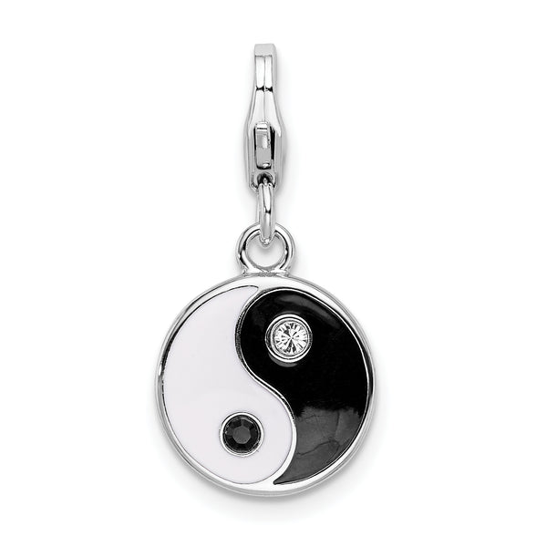 Sterling Silver Enamel And Swarovski Elements Yin And Yang Charm
