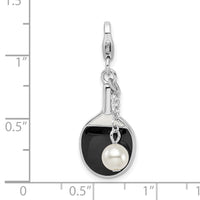 SterlingSilver Enamel Simulated Pearl Paddle w/Lobster Clasp Charm