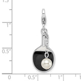 SterlingSilver Enamel Simulated Pearl Paddle w/Lobster Clasp Charm