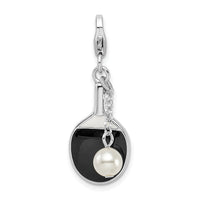 SterlingSilver Enamel Simulated Pearl Paddle w/Lobster Clasp Charm