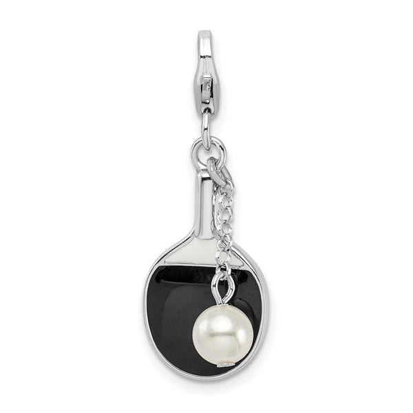 SterlingSilver Enamel Simulated Pearl Paddle w/Lobster Clasp Charm