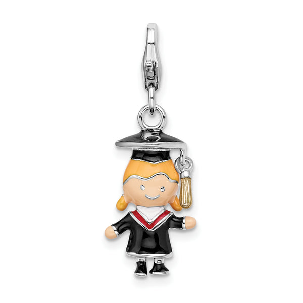 Dads/Grads Sterling Silver Enamel Grad Girl with Lobster Clasp Charm