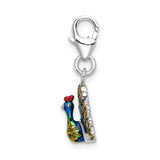 Goldia Sterling Silver Enamel Peacock W/Lobster Claw Clasp Charm