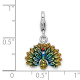 Goldia Sterling Silver Enamel Peacock W/Lobster Claw Clasp Charm