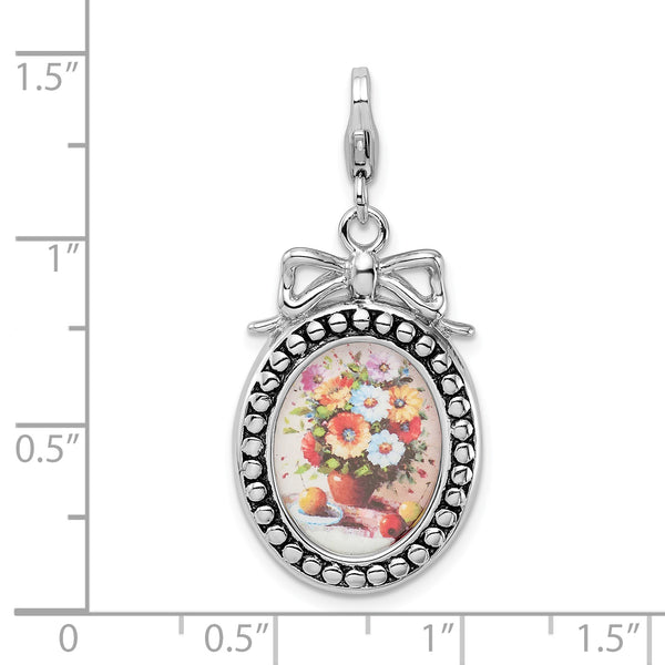 Goldia Sterling Silver Framed Bouquet of Flowers W/Lobster Clasp Charm
