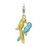 925 Sterling Silver Enamel Swarovski Elements Love Birds Charm