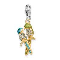 925 Sterling Silver Enamel Swarovski Elements Love Birds Charm
