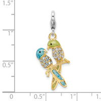925 Sterling Silver Enamel Swarovski Elements Love Birds Charm