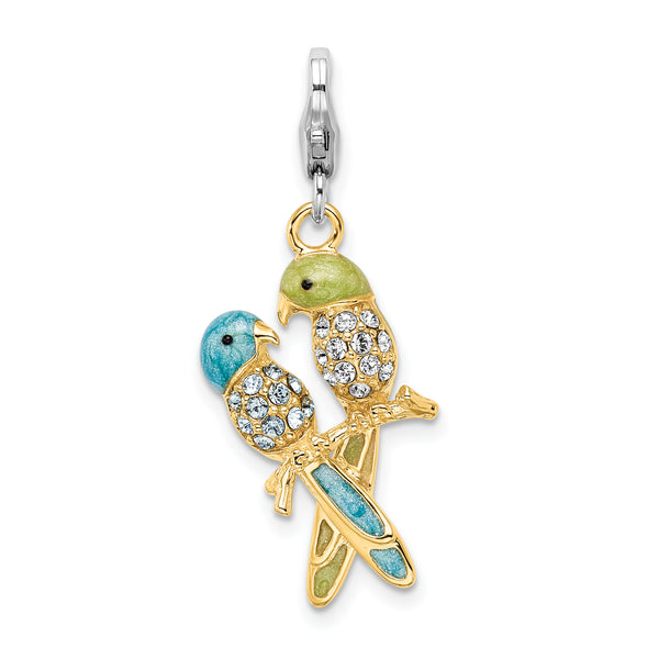 925 Sterling Silver Enamel Swarovski Elements Love Birds Charm