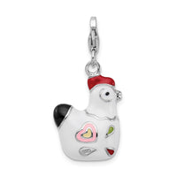 925 Sterling Silver and Enamel Rooster with Lobster Clasp Charm
