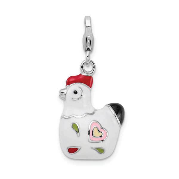 925 Sterling Silver and Enamel Rooster with Lobster Clasp Charm