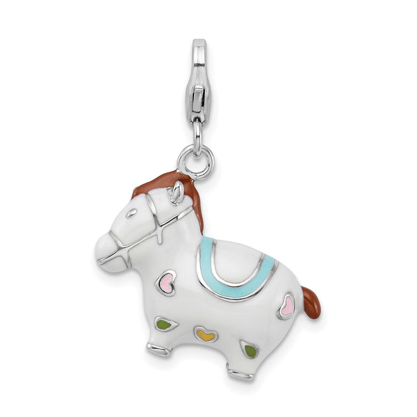 Goldia Sterling Silver and Enamel Horse W/Lobster Claw Clasp Charm