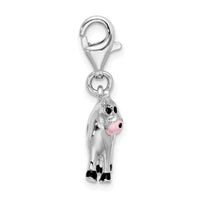Goldia Sterling Silver Polished and Enameled 3D Cow Charm