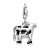 Goldia Sterling Silver Polished and Enameled 3D Cow Charm