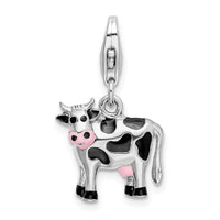 Goldia Sterling Silver Polished and Enameled 3D Cow Charm