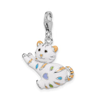 Goldia Sterling Silver and Enamel Cat W/Lobster Claw Clasp Charm