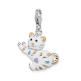 Goldia Sterling Silver and Enamel Cat W/Lobster Claw Clasp Charm