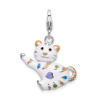 Goldia Sterling Silver and Enamel Cat W/Lobster Claw Clasp Charm